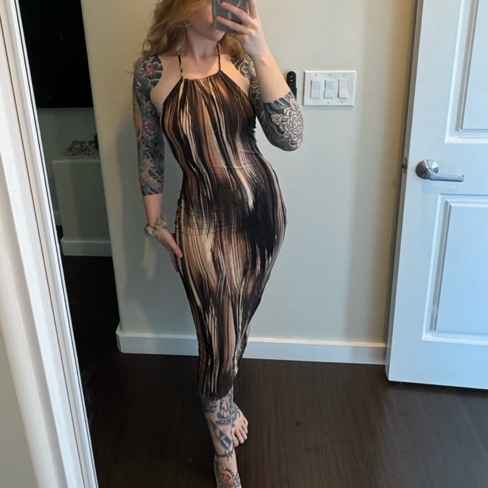 Brown and Black Bodycon Dress